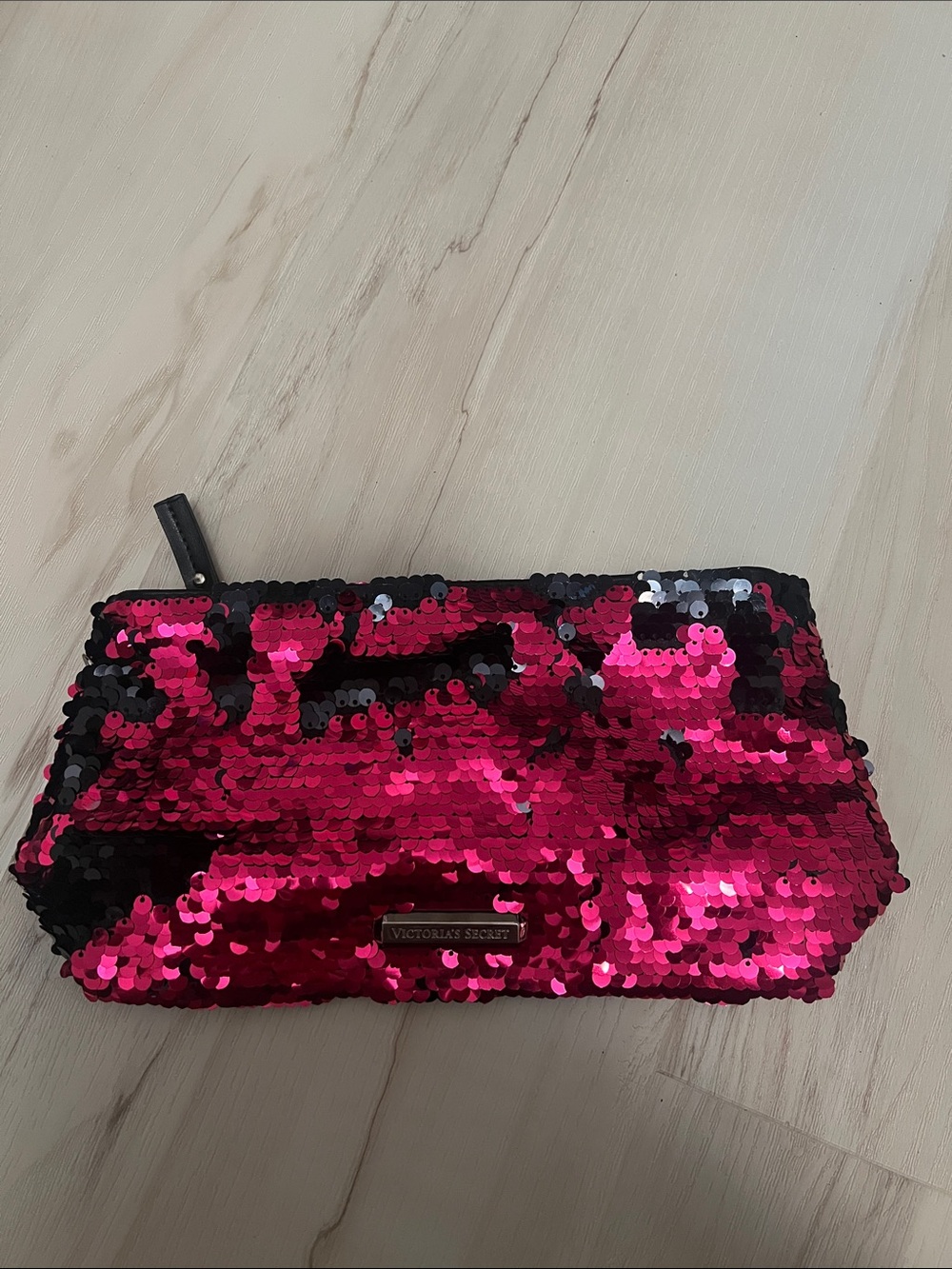 Victoria's Secret Hot Pink & Black Sequin Cosmeticw Pouch